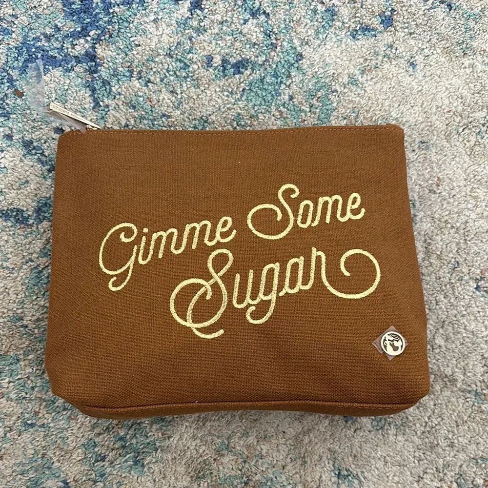 NWOT Spartina 449 Brown Linen Pouch with Embroidered “gimme some sugar”